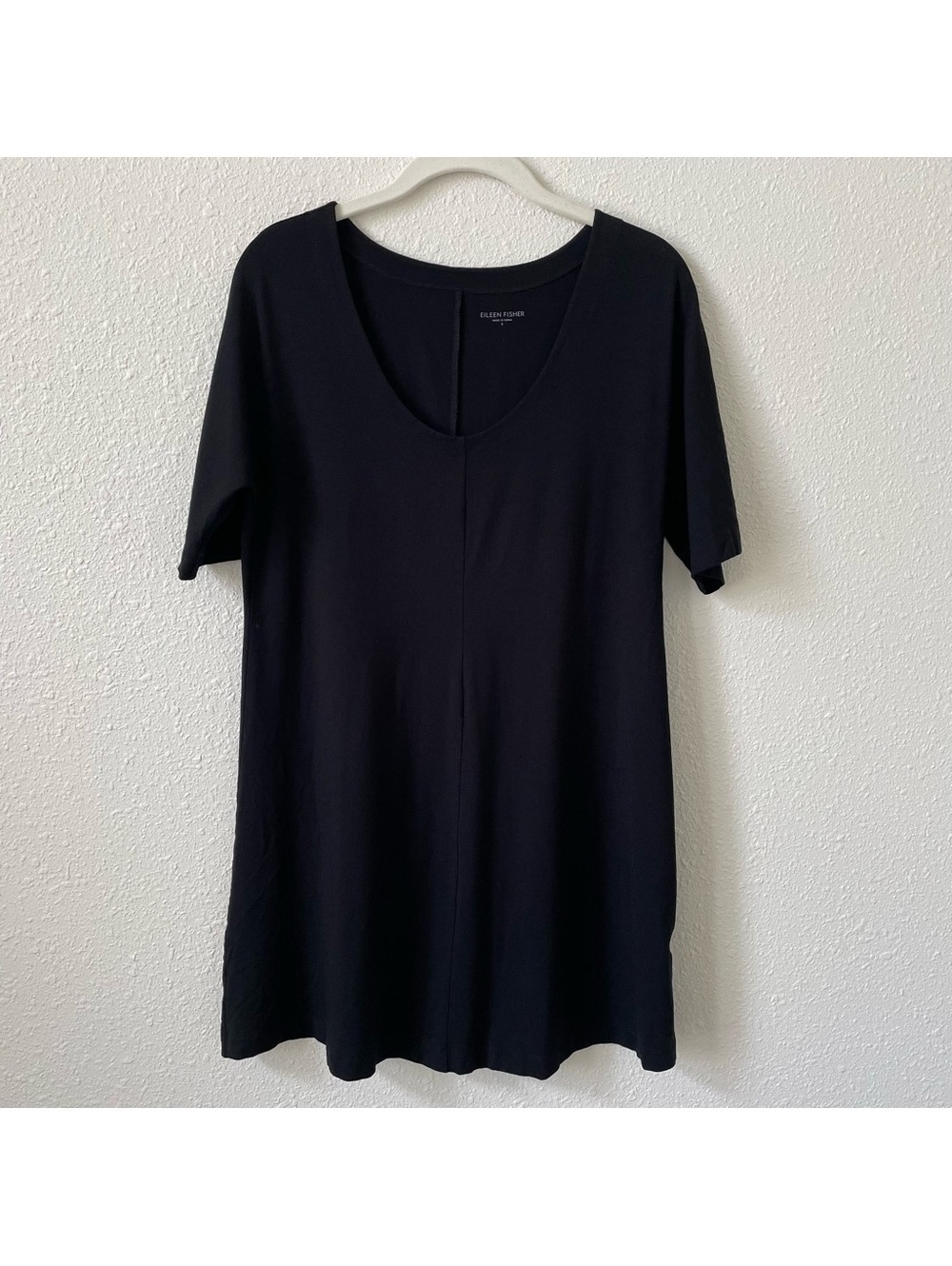 Eileen Fisher Black Viscose Jersey Tunic Top Small Minimalist Casual Office Goth